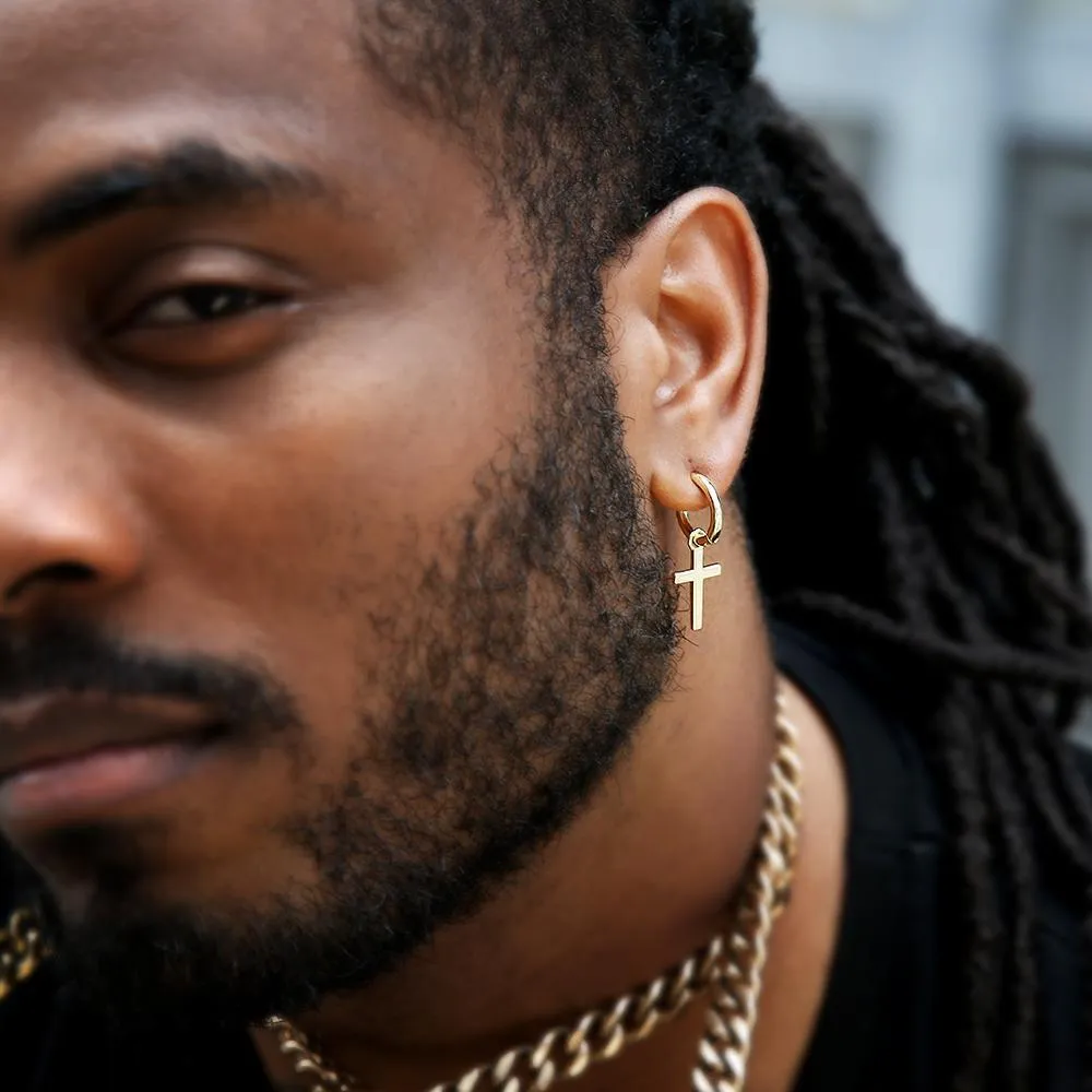 Cross Hoop Earrings for Men in 925 Sterling Silver