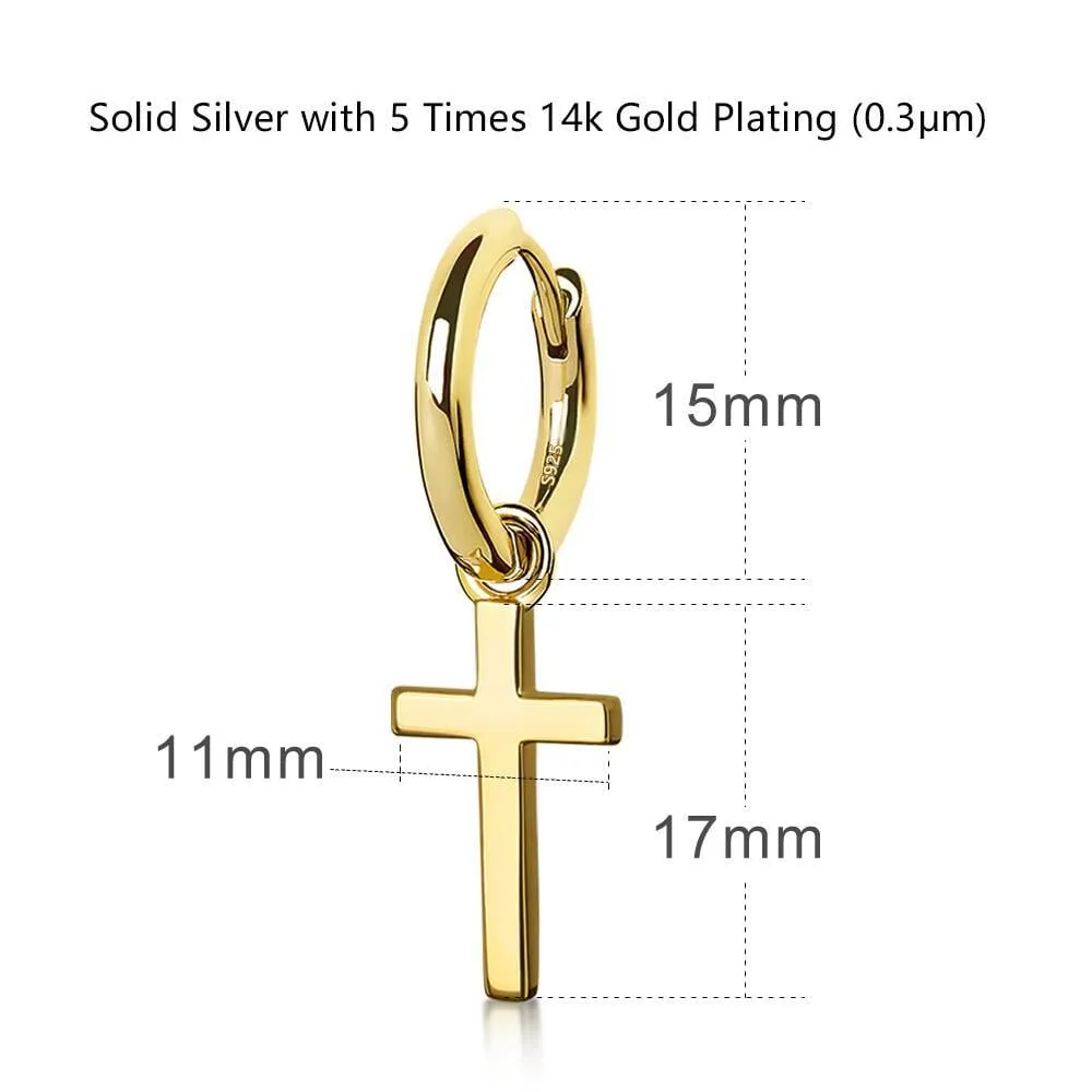 Cross Hoop Earrings for Men in 925 Sterling Silver
