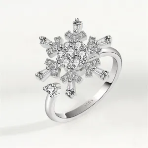Crystal & Cubic Zirconia Rotatable Snowflake Open Ring