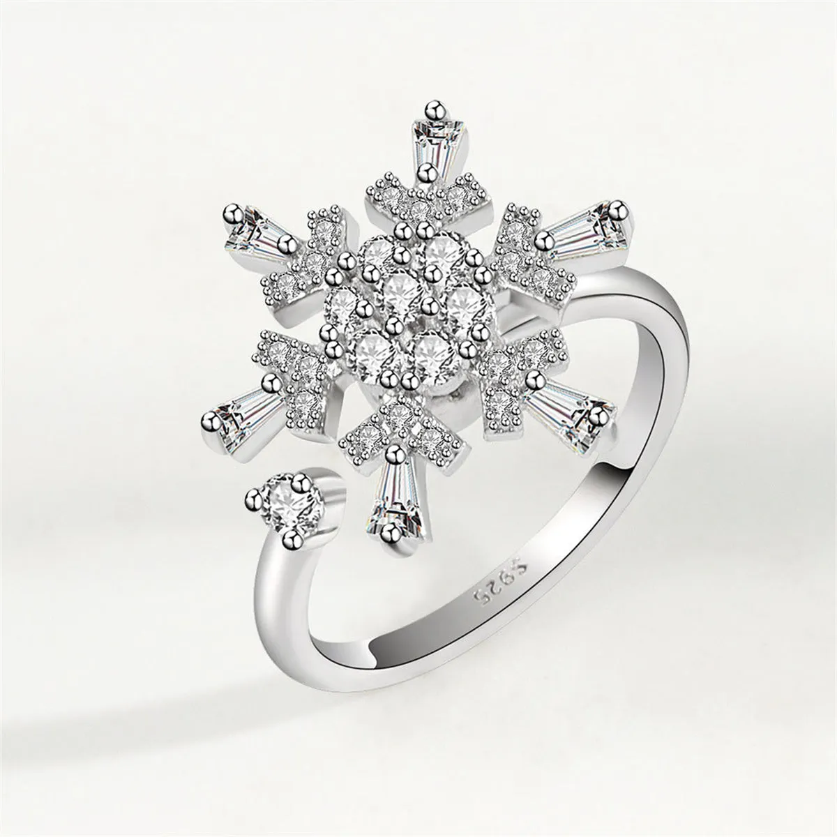 Crystal & Cubic Zirconia Rotatable Snowflake Open Ring
