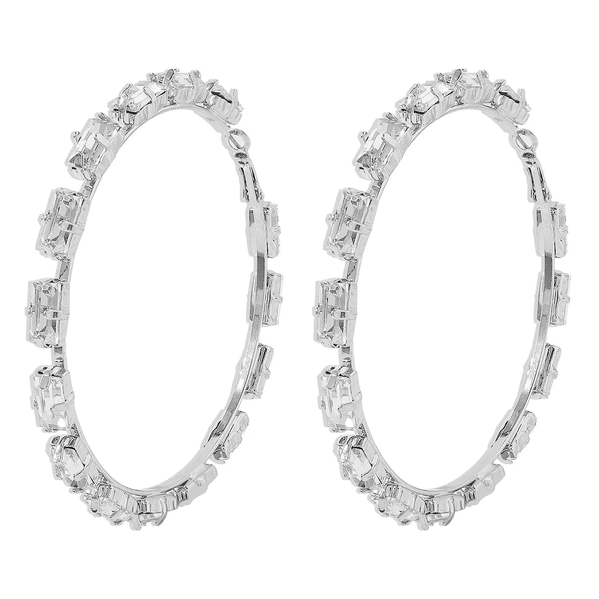Crystal & Silver-Plated Baguette-Cut Hoop Earrings