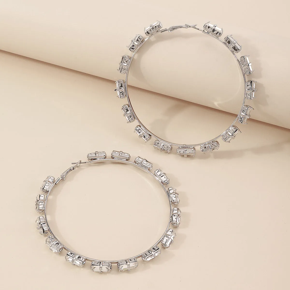Crystal & Silver-Plated Baguette-Cut Hoop Earrings