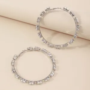 Crystal & Silver-Plated Baguette-Cut Hoop Earrings