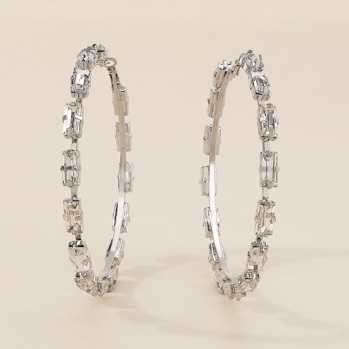 Crystal & Silver-Plated Baguette-Cut Hoop Earrings