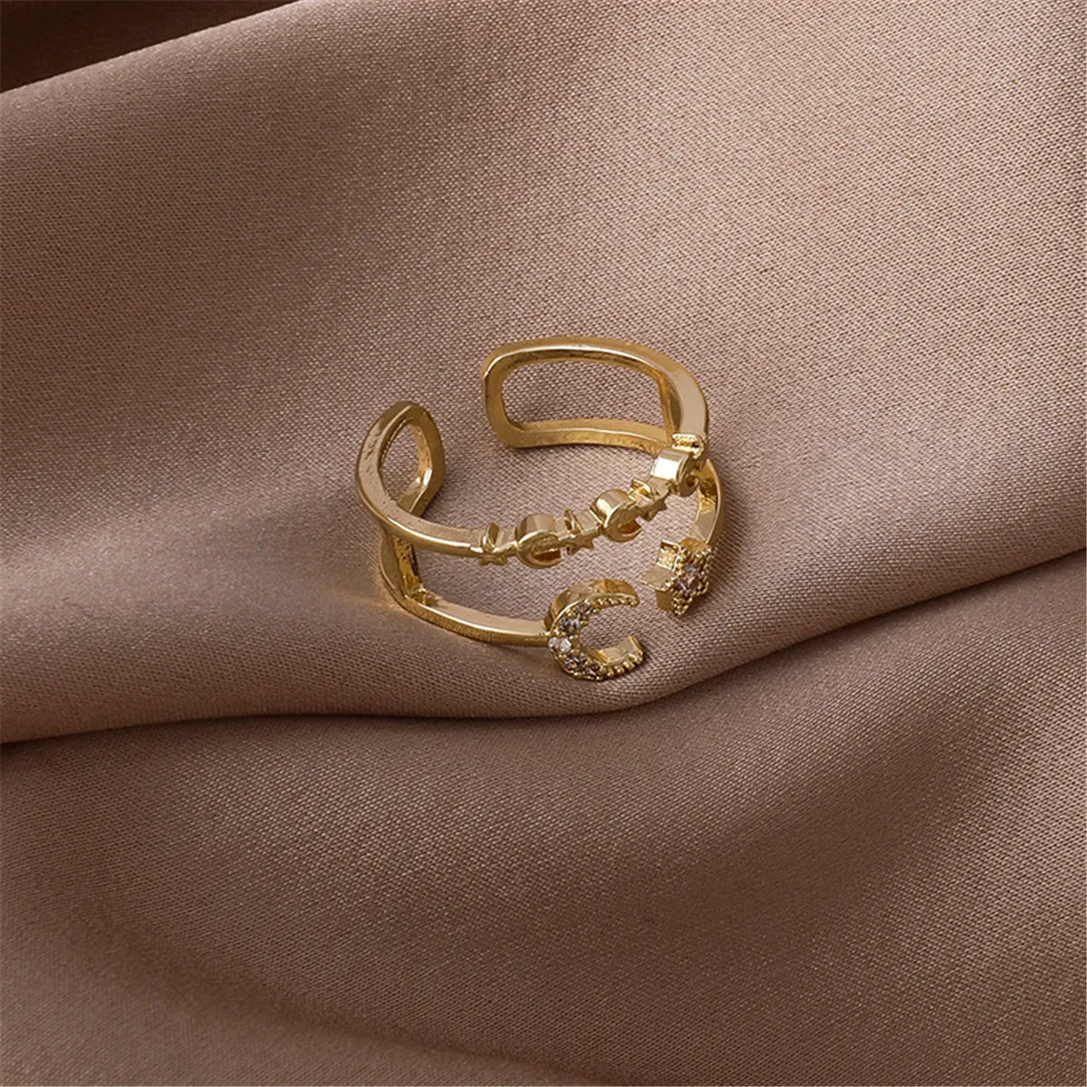 Cubic Zirconia & 18K Gold-Plated Celestial Openwork Bypass Ring