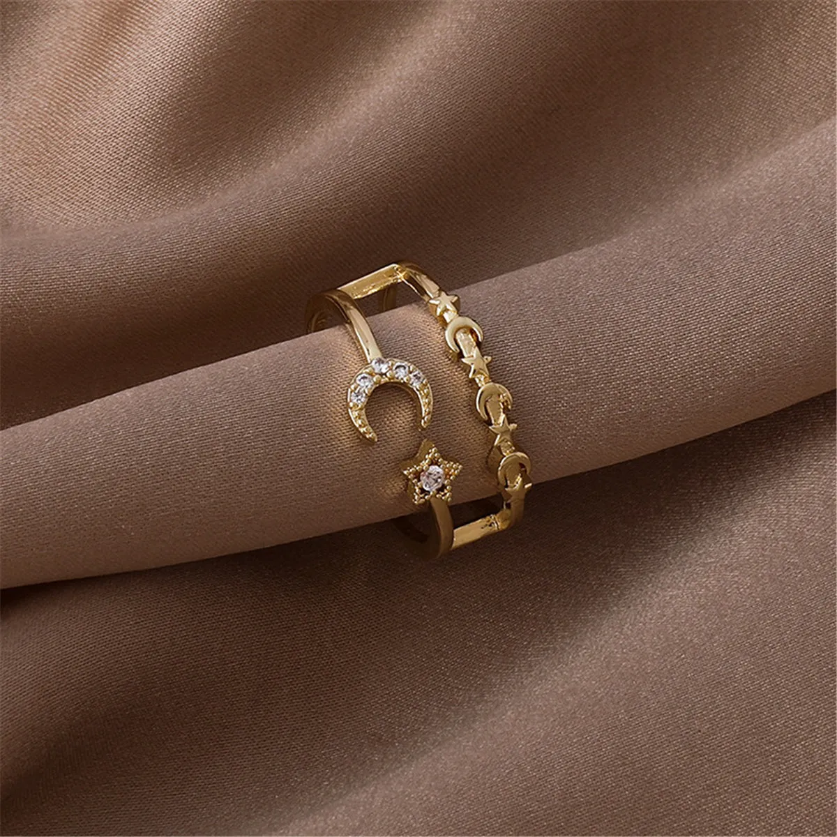 Cubic Zirconia & 18K Gold-Plated Celestial Openwork Bypass Ring