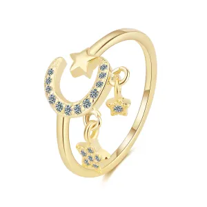 Cubic Zirconia & 18K Gold-Plated Celestial Star Tassel Open Ring