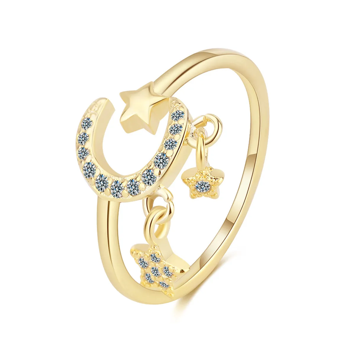 Cubic Zirconia & 18K Gold-Plated Celestial Star Tassel Open Ring