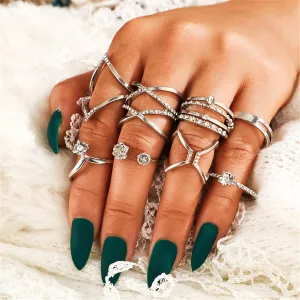 Cubic Zirconia & Silver-Plated Geometric Ring Set
