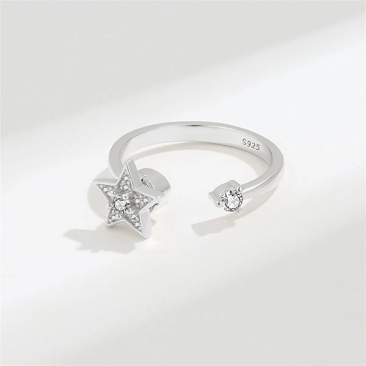 Cubic Zirconia & Silver-Plated Rotating Star Open Ring