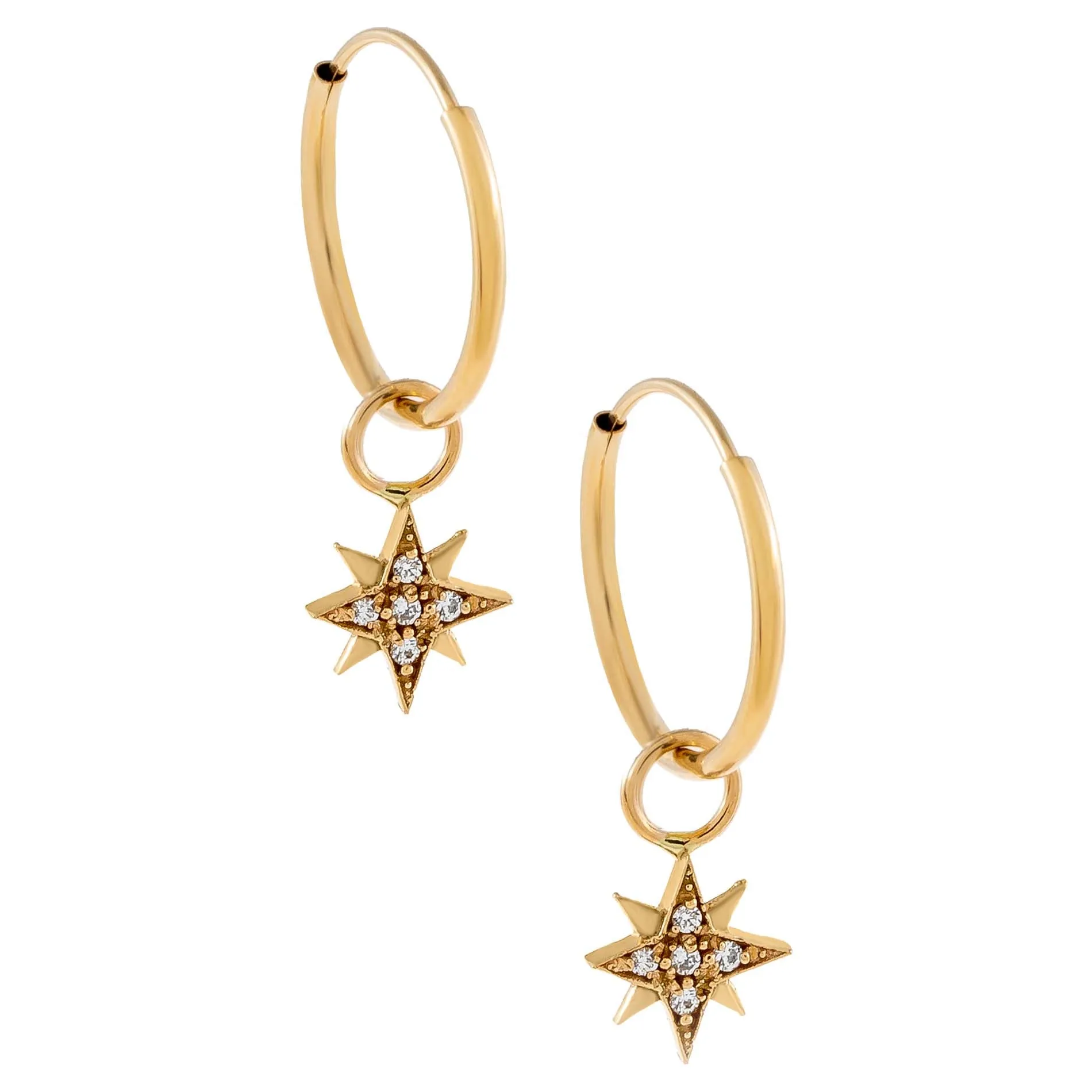 CZ Starburst Hoop Earring 14K
