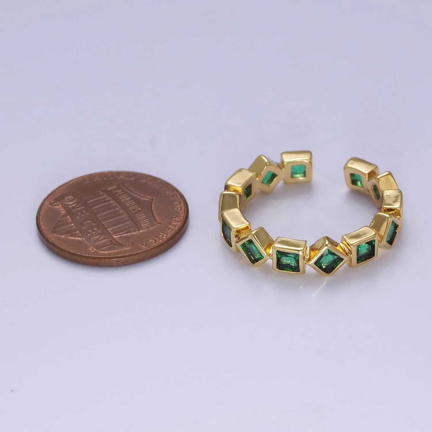 Dainty Emerald Green Geometric CZ Ring Green Square Rhombus Ring O-2103