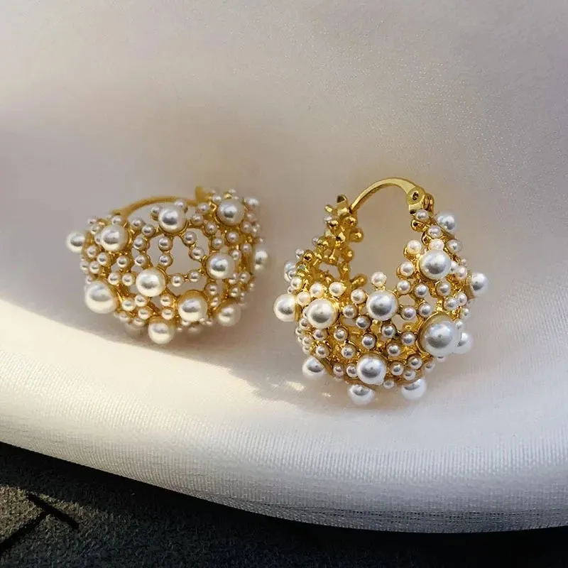 Dainty Statement Pearl Hoop Earrings