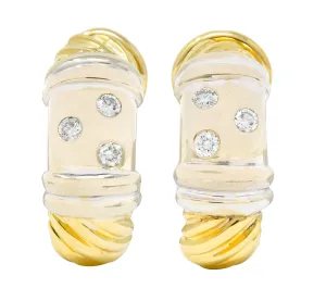 David Yurman Diamond 18 Karat Yellow And White Gold Metro J Hoop Earrings