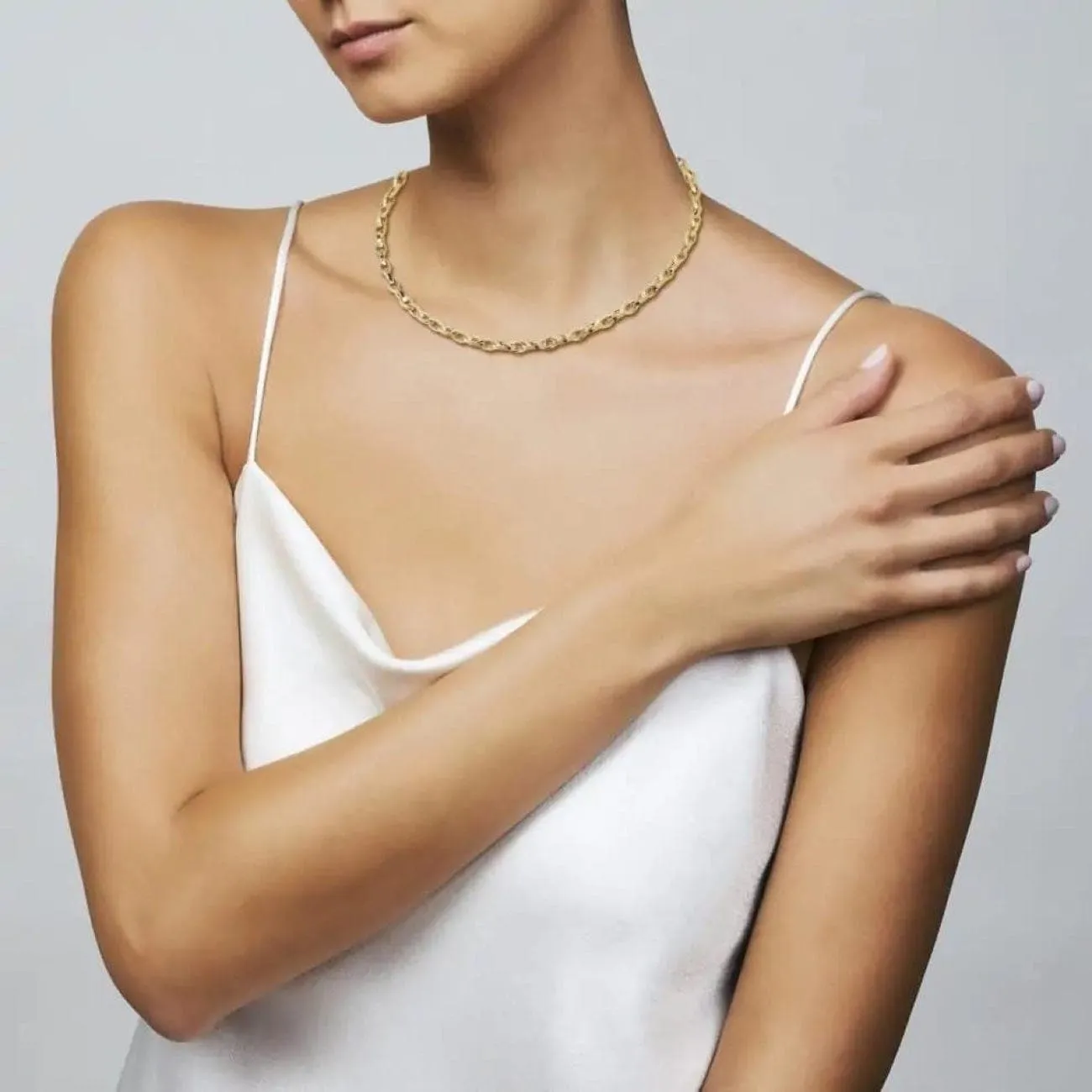 Designer Gold 18K Yellow Gold Almond Link Chain Necklace