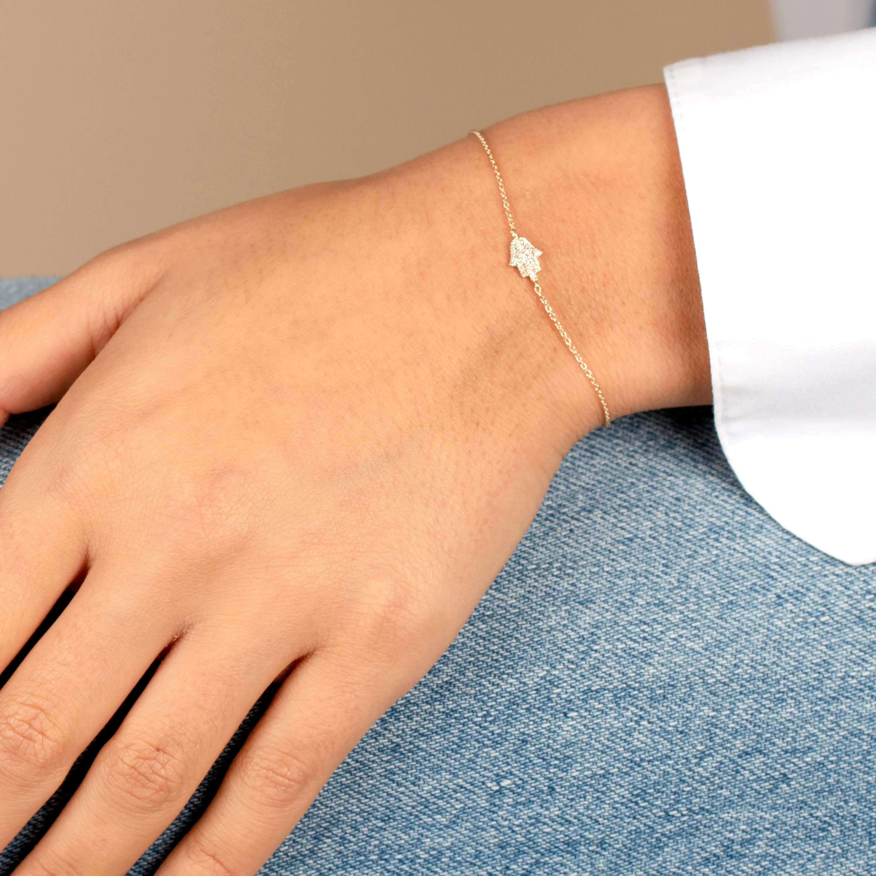Diamond Pave Hamsa Bracelet 14K