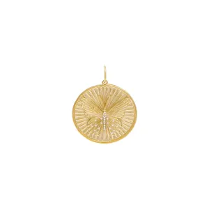 Diamond Ridged Butterfly Coin Charm 14K