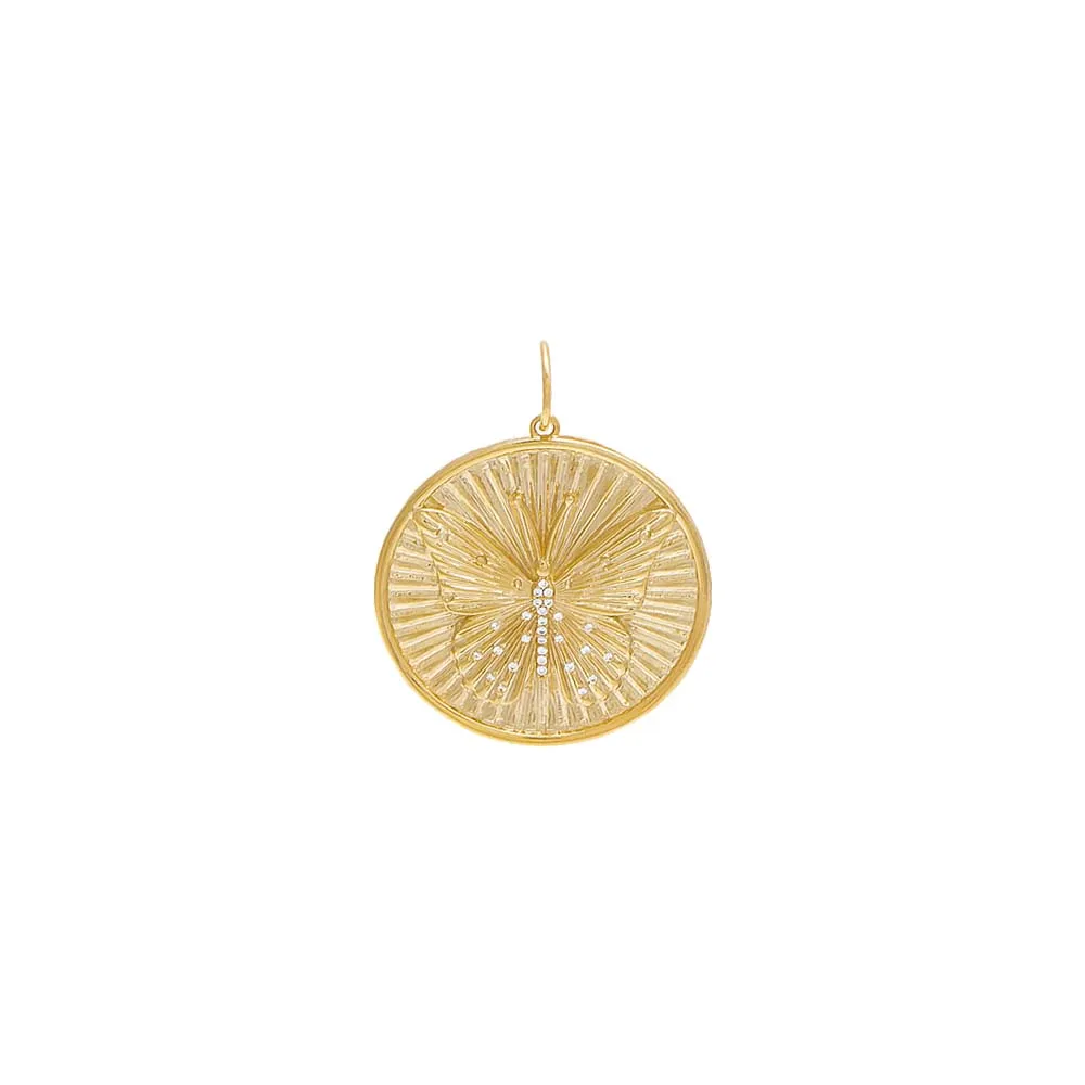 Diamond Ridged Butterfly Coin Charm 14K