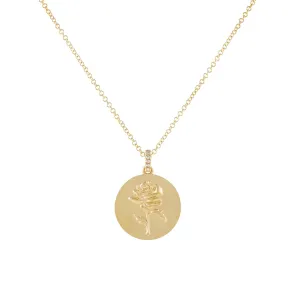 Diamond Rose Coin Necklace 14K