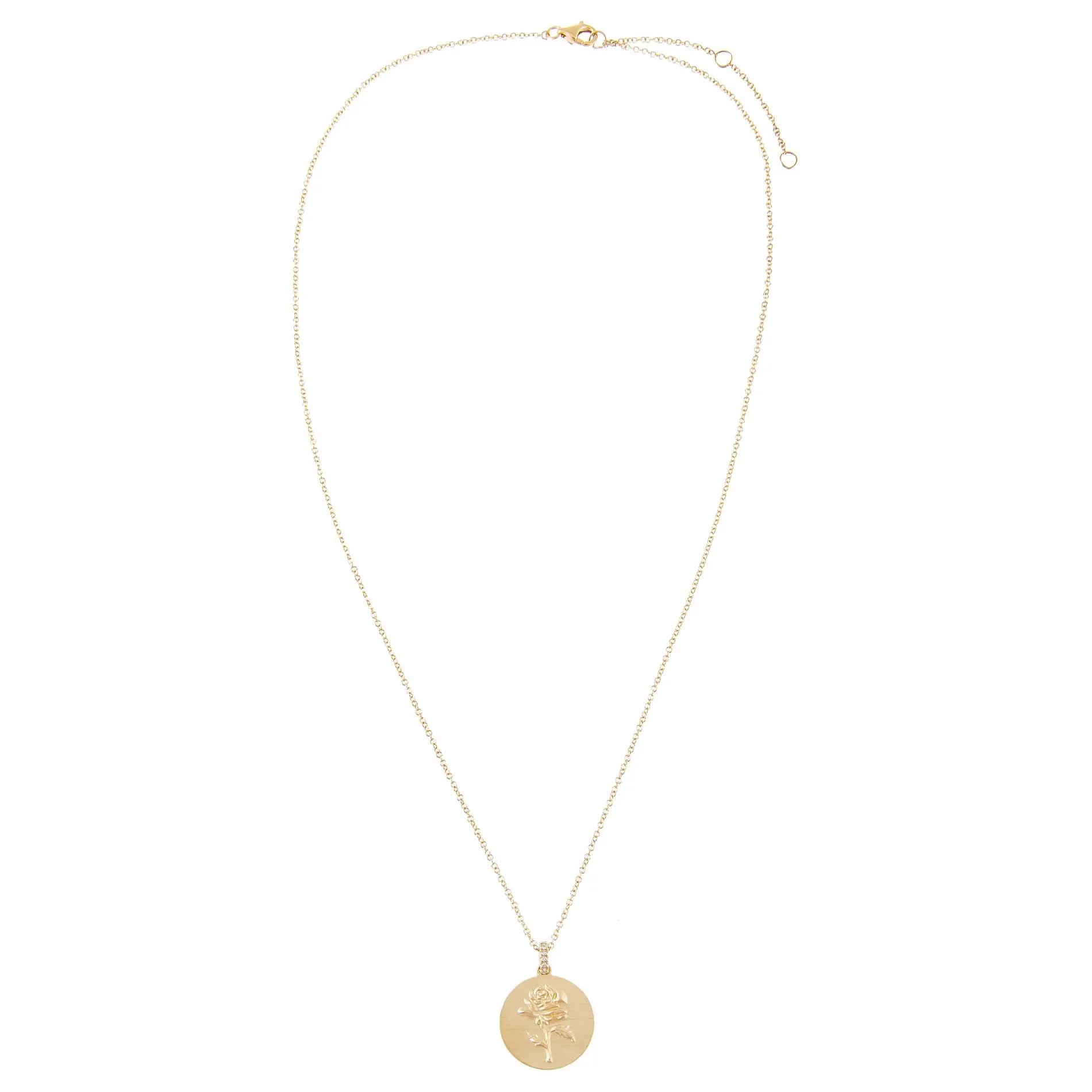 Diamond Rose Coin Necklace 14K