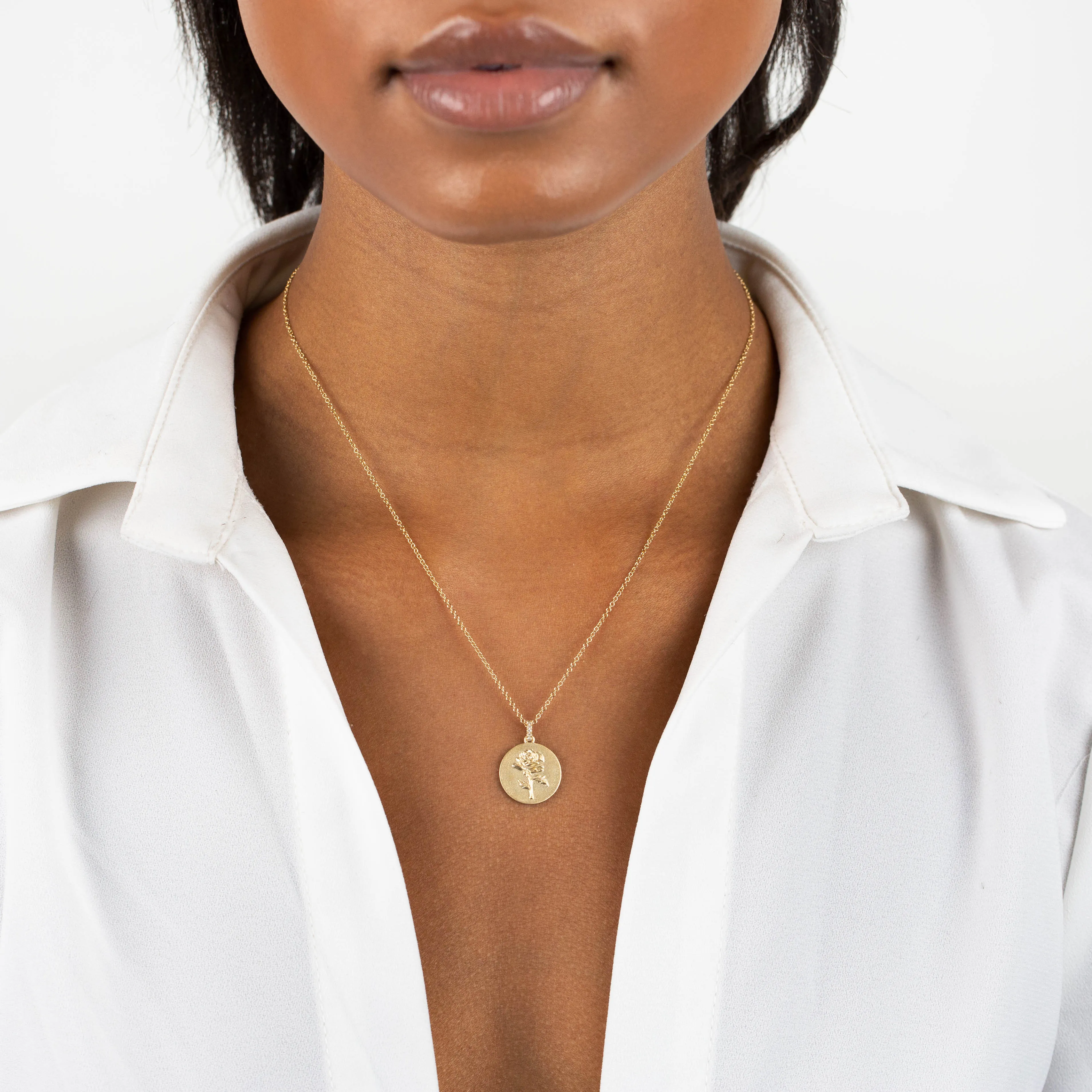 Diamond Rose Coin Necklace 14K