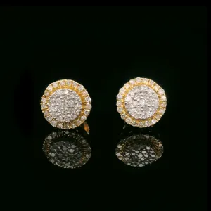 Diamond Round Halo Screw Back Earrings 14k Yellow Gold 0.50ctw