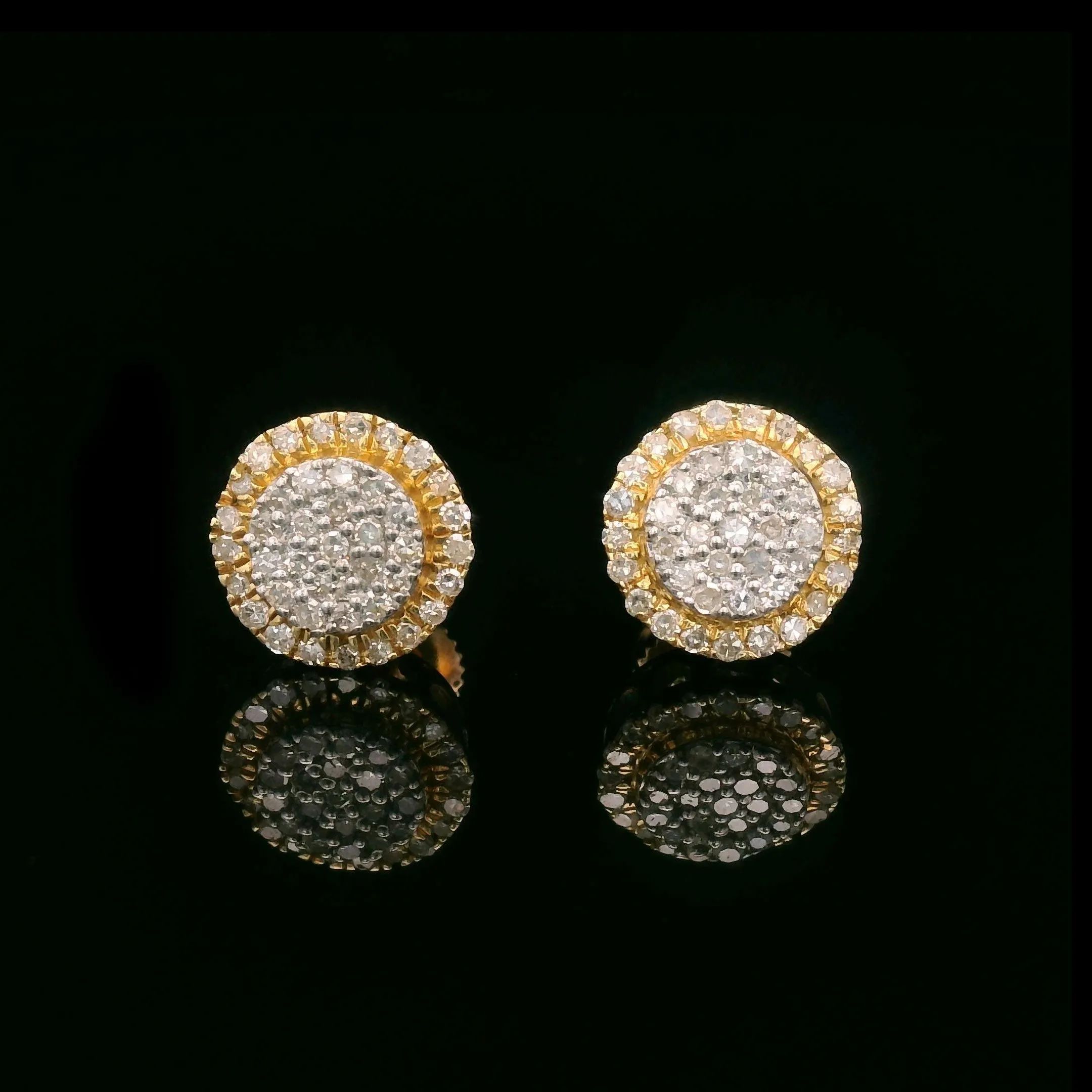 Diamond Round Halo Screw Back Earrings 14k Yellow Gold 0.50ctw