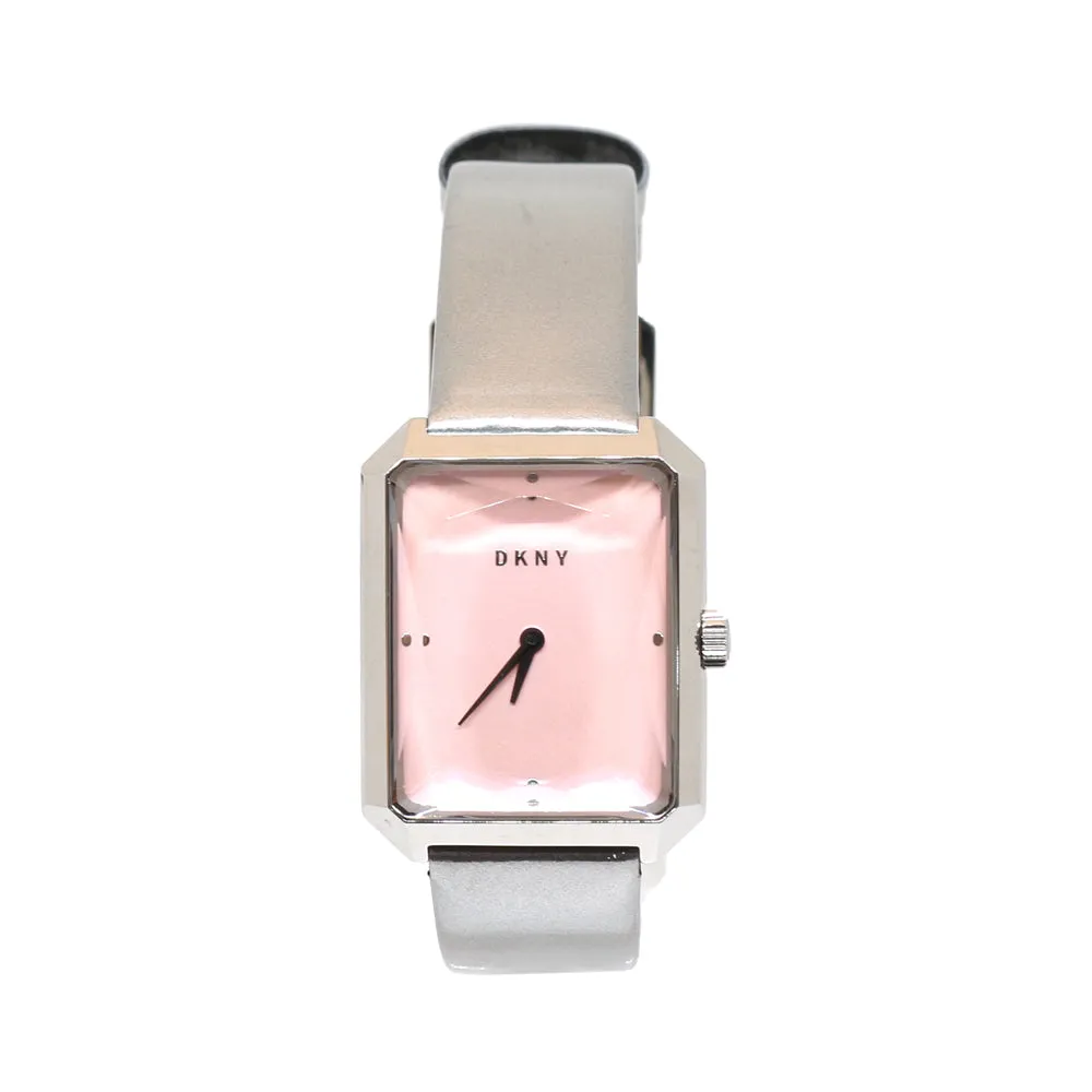 DKNY Ladies Watch Stainless Steel Case with Pink Dial and Gray Leather Strap