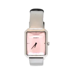 DKNY Ladies Watch Stainless Steel Case with Pink Dial and Gray Leather Strap