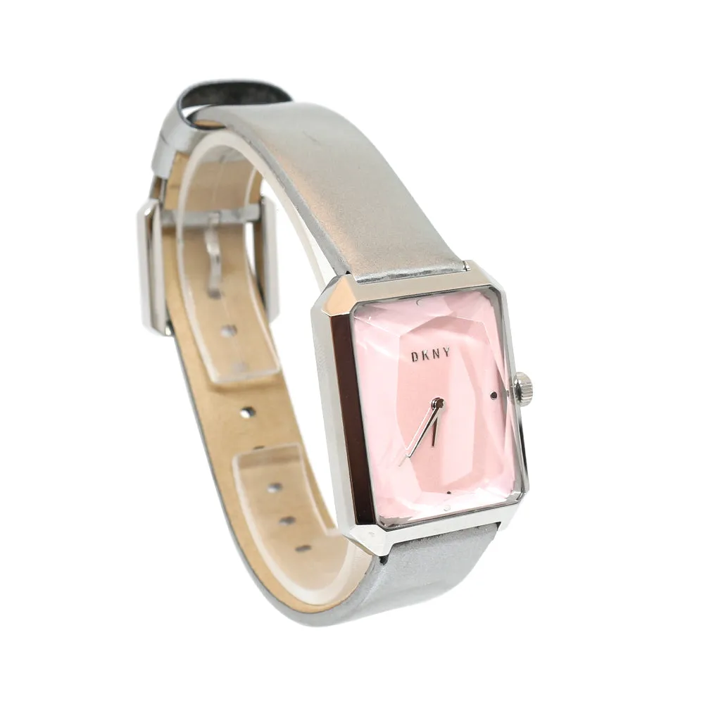 DKNY Ladies Watch Stainless Steel Case with Pink Dial and Gray Leather Strap