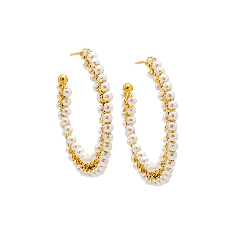 Double Row Pearl Embedded Hoop Earring