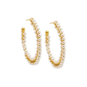 Double Row Pearl Embedded Hoop Earring
