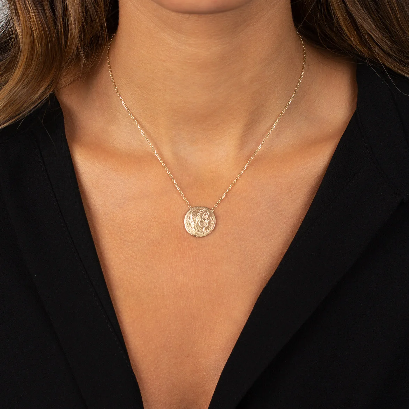 Double Sided Greek Coin Necklace 14K