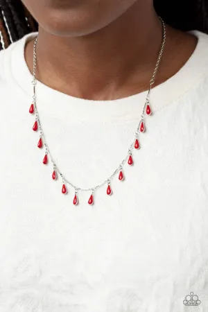 Drop-Dead Dance - Red - Dainty Teardrop Paparazzi Short Necklace
