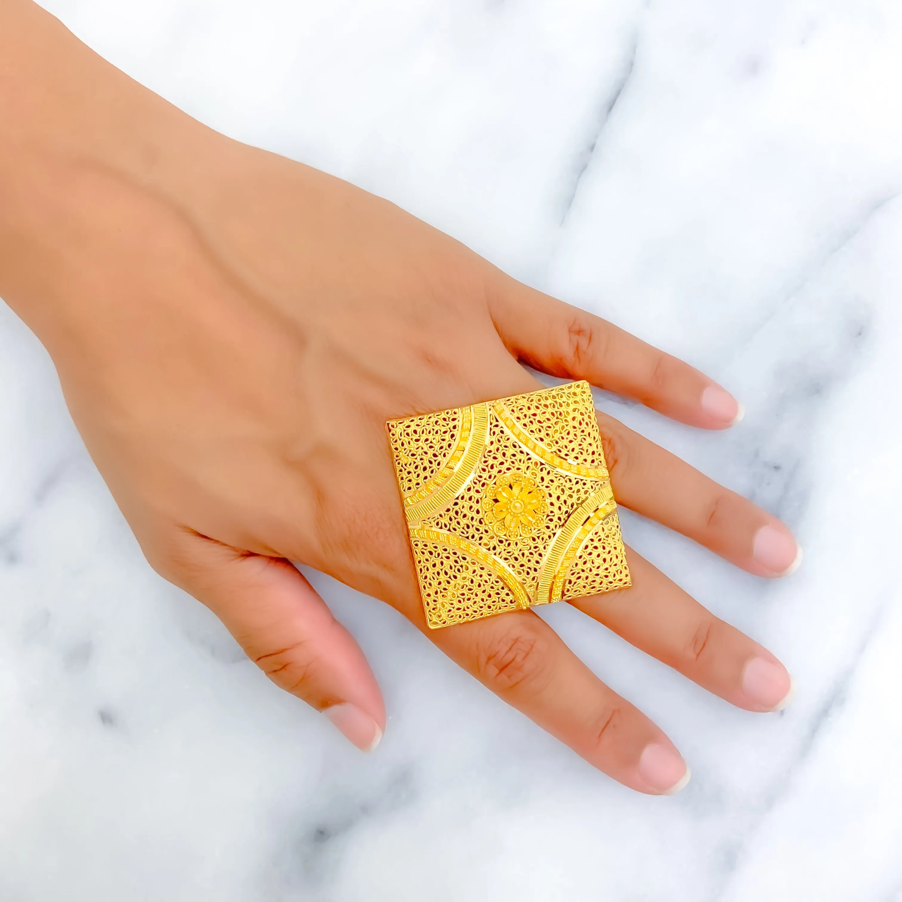 Edgy Netted Geometric 22k Gold Statement Ring