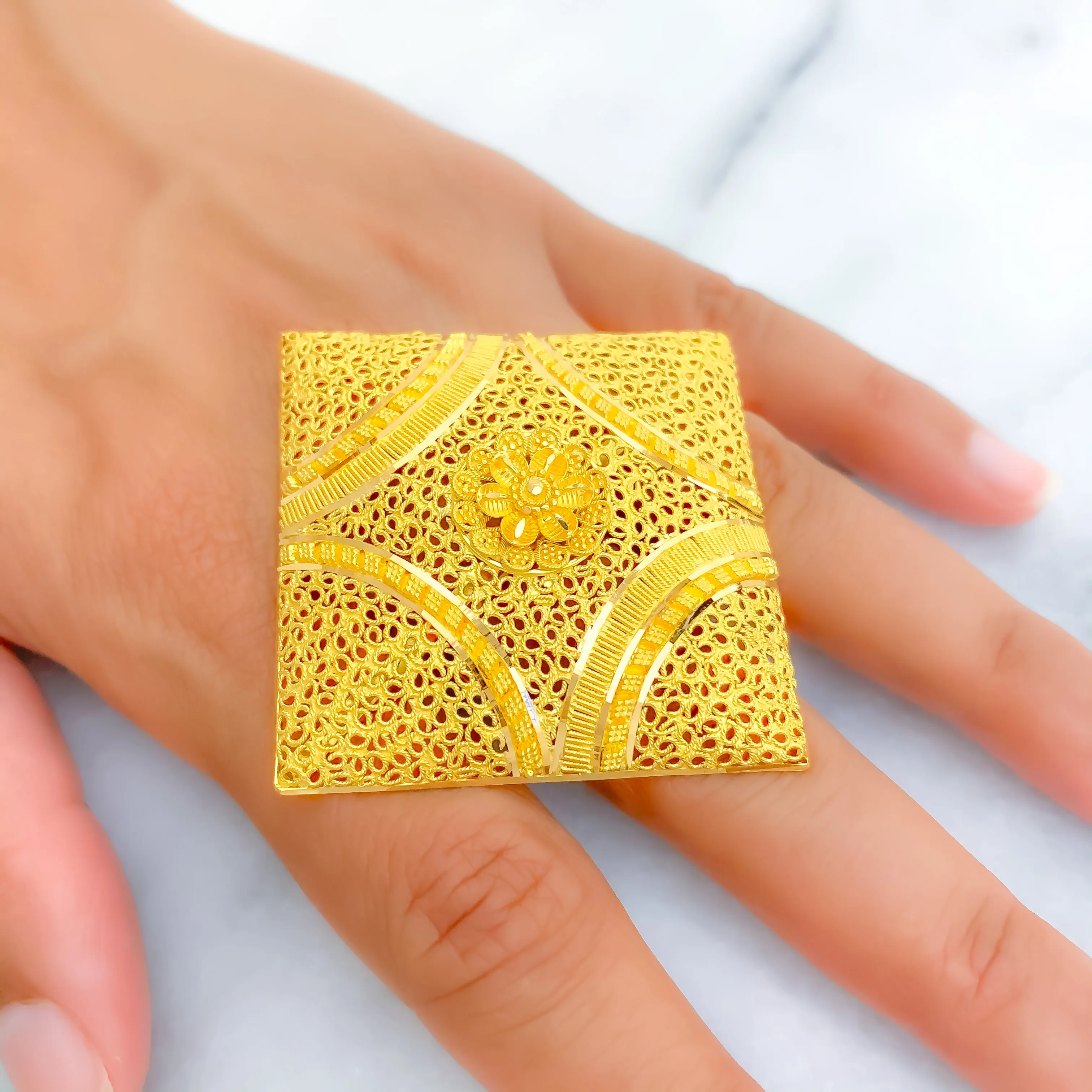 Edgy Netted Geometric 22k Gold Statement Ring