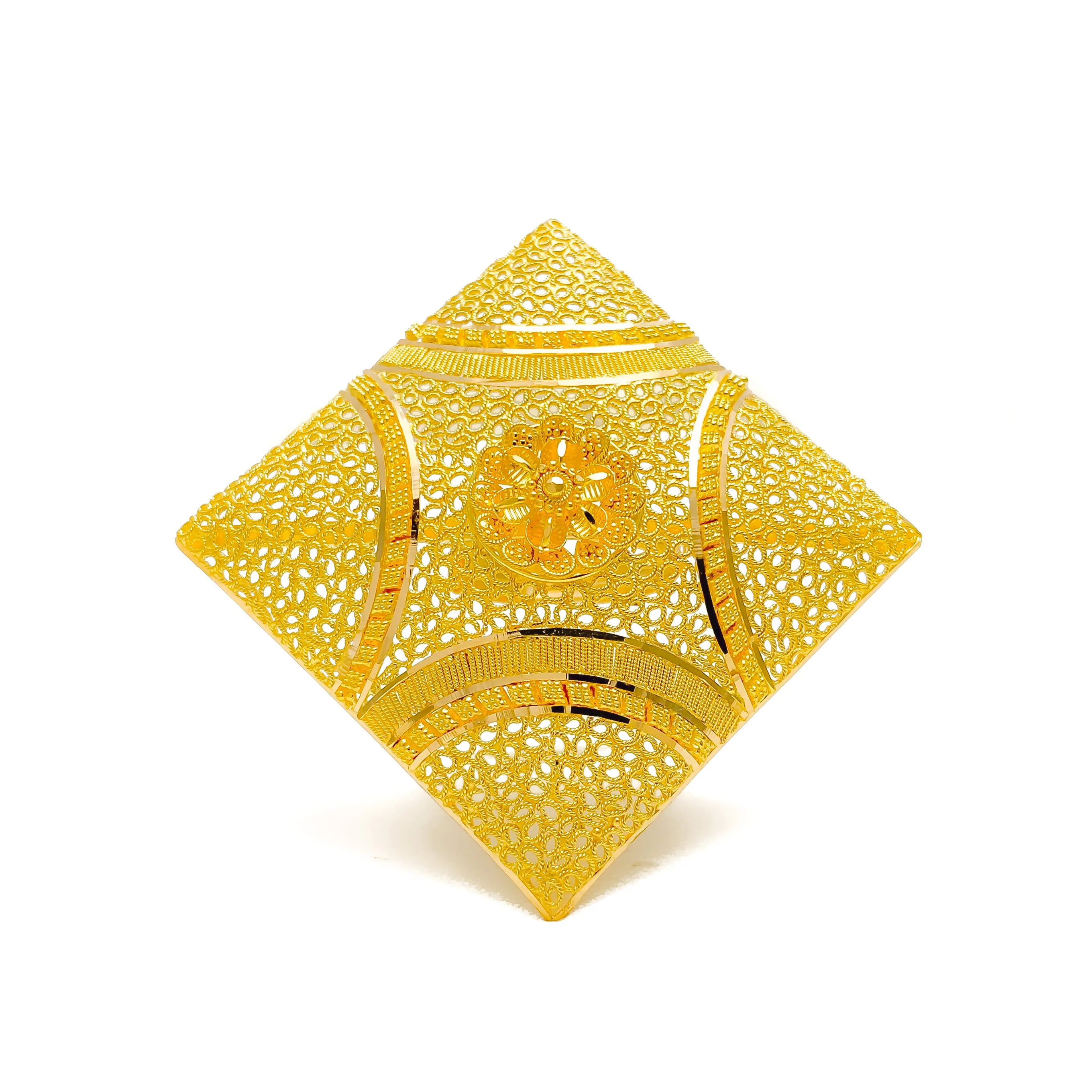 Edgy Netted Geometric 22k Gold Statement Ring