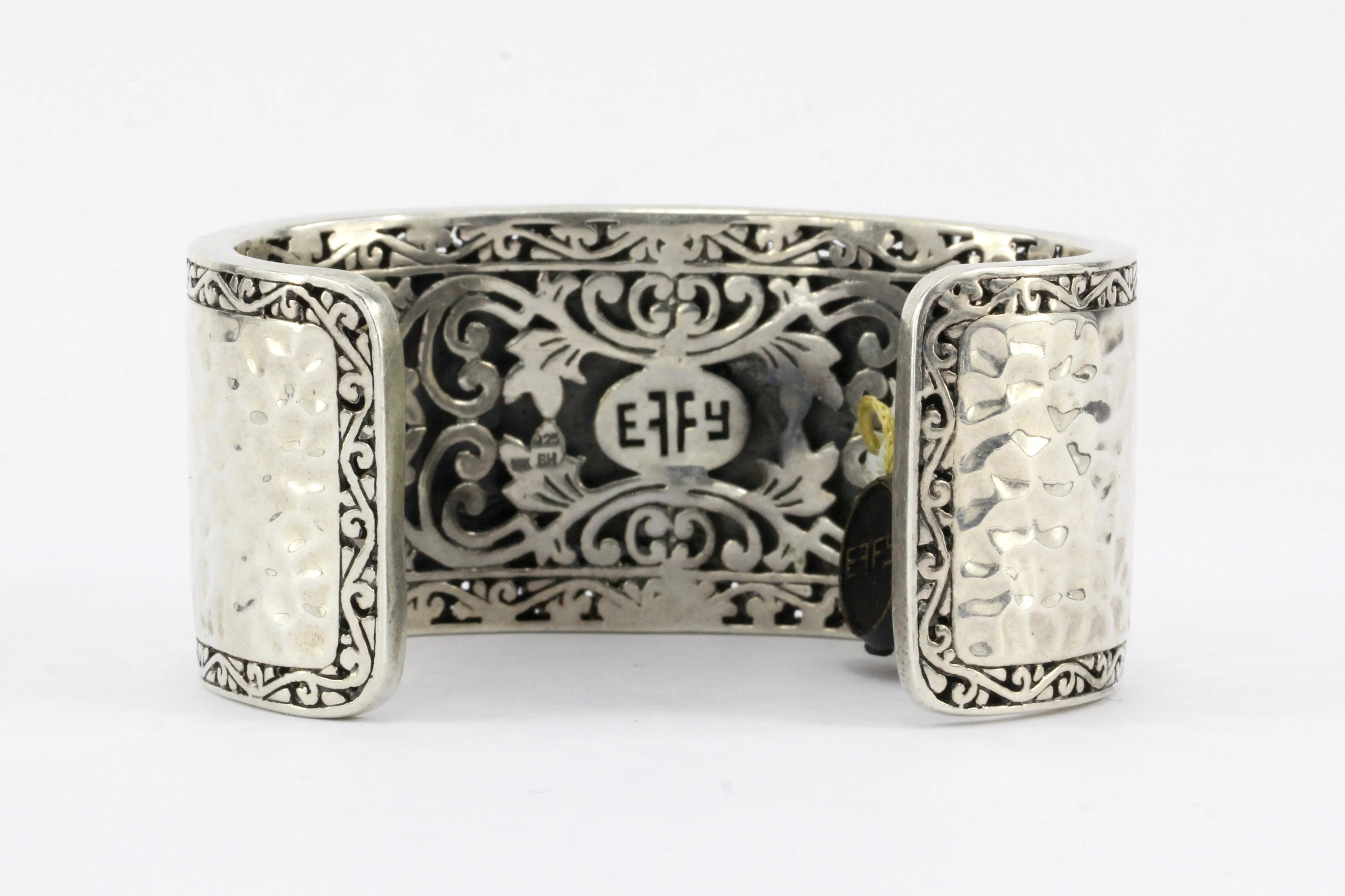 Effy Pave Diamond Two Tone Sterling Silver & 18K Yellow Gold Cross Cuff