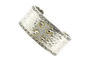 Effy Pave Diamond Two Tone Sterling Silver & 18K Yellow Gold Cross Cuff