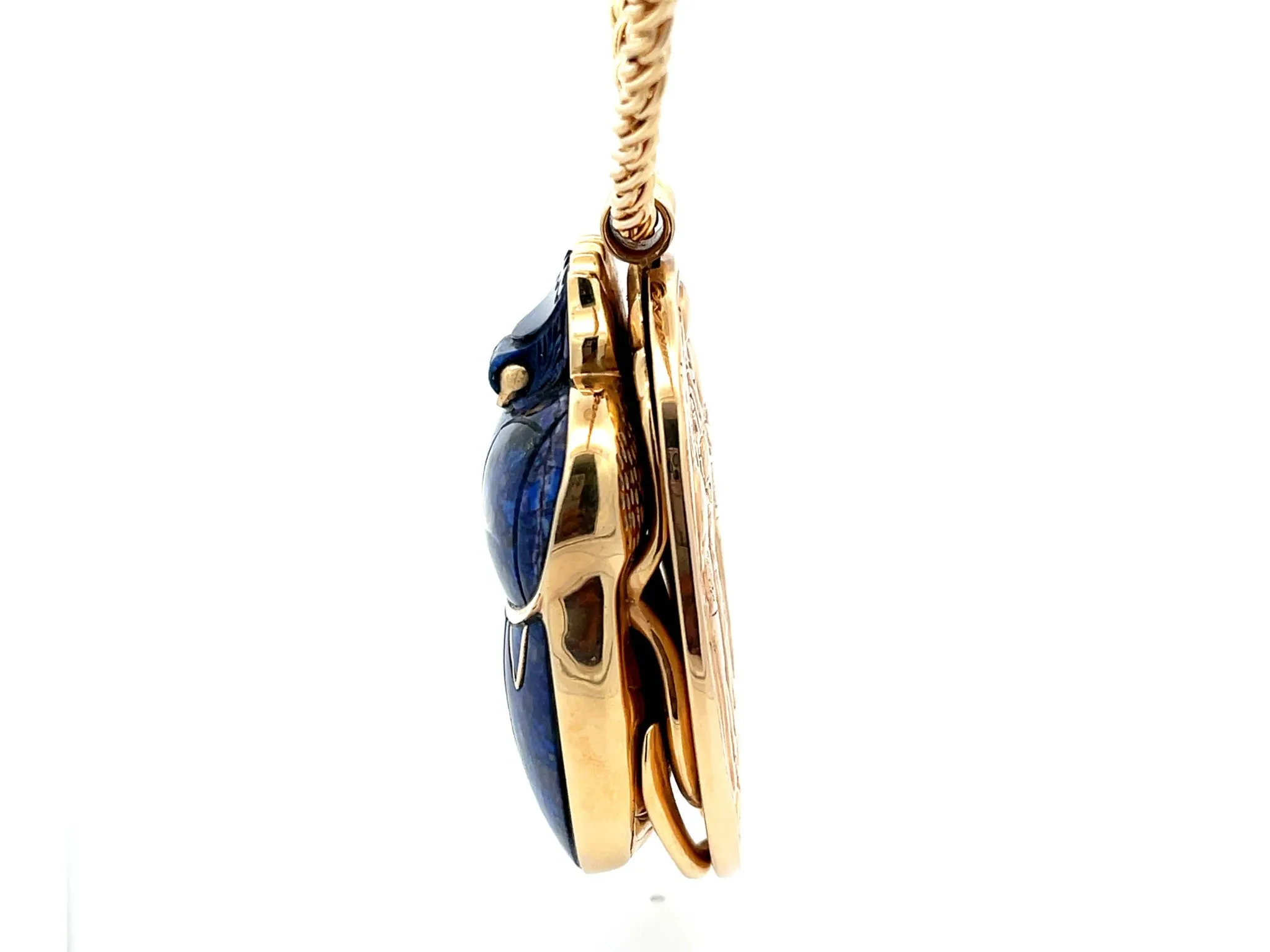 Egyptian Lapis Scarab Beetle Pendant with Woven Chain in 14k Yellow Gold
