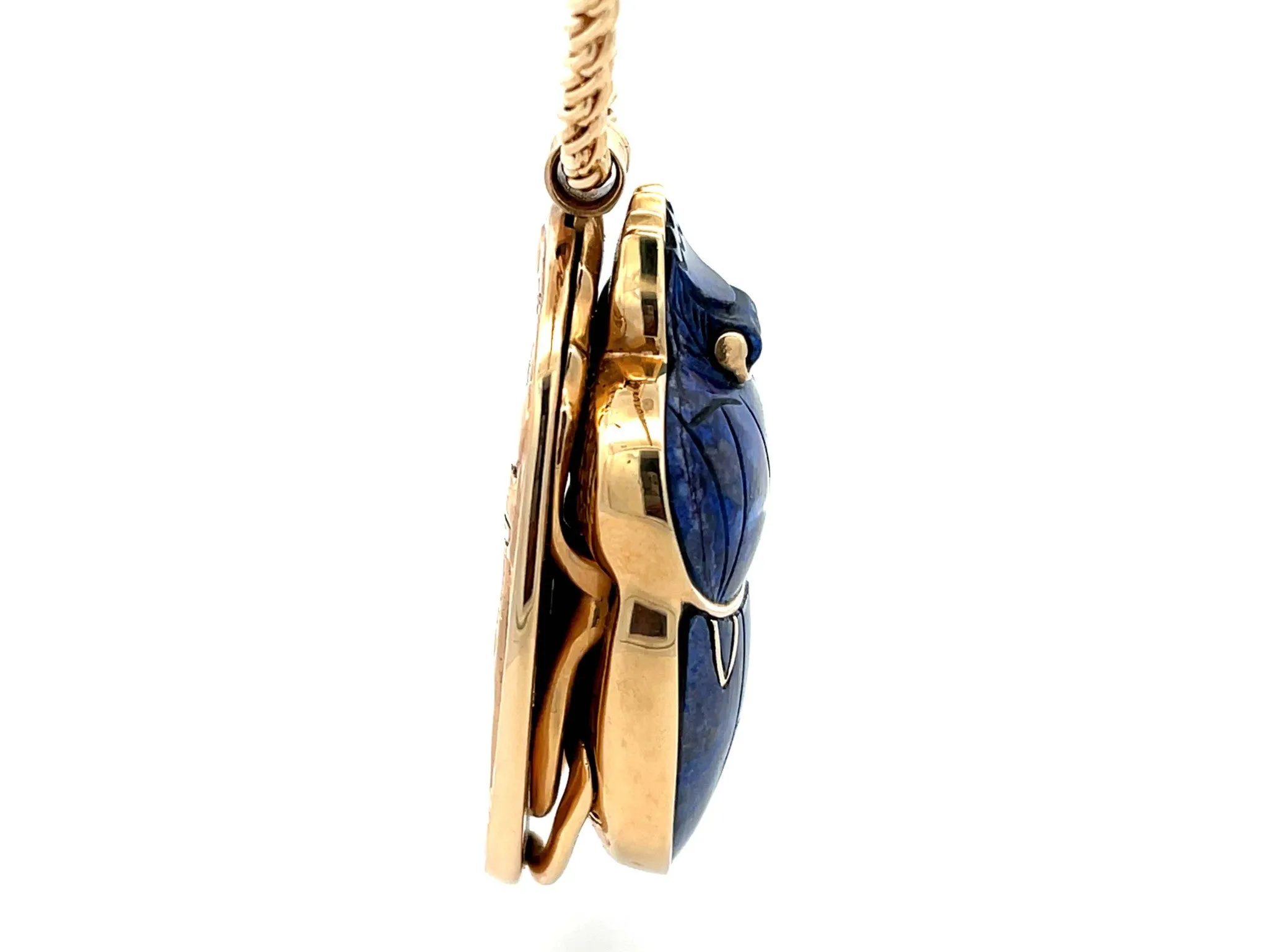 Egyptian Lapis Scarab Beetle Pendant with Woven Chain in 14k Yellow Gold