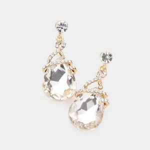 Elegant Clear Teardrop Interview Earrings on Gold | Pageant Earrings | 586759