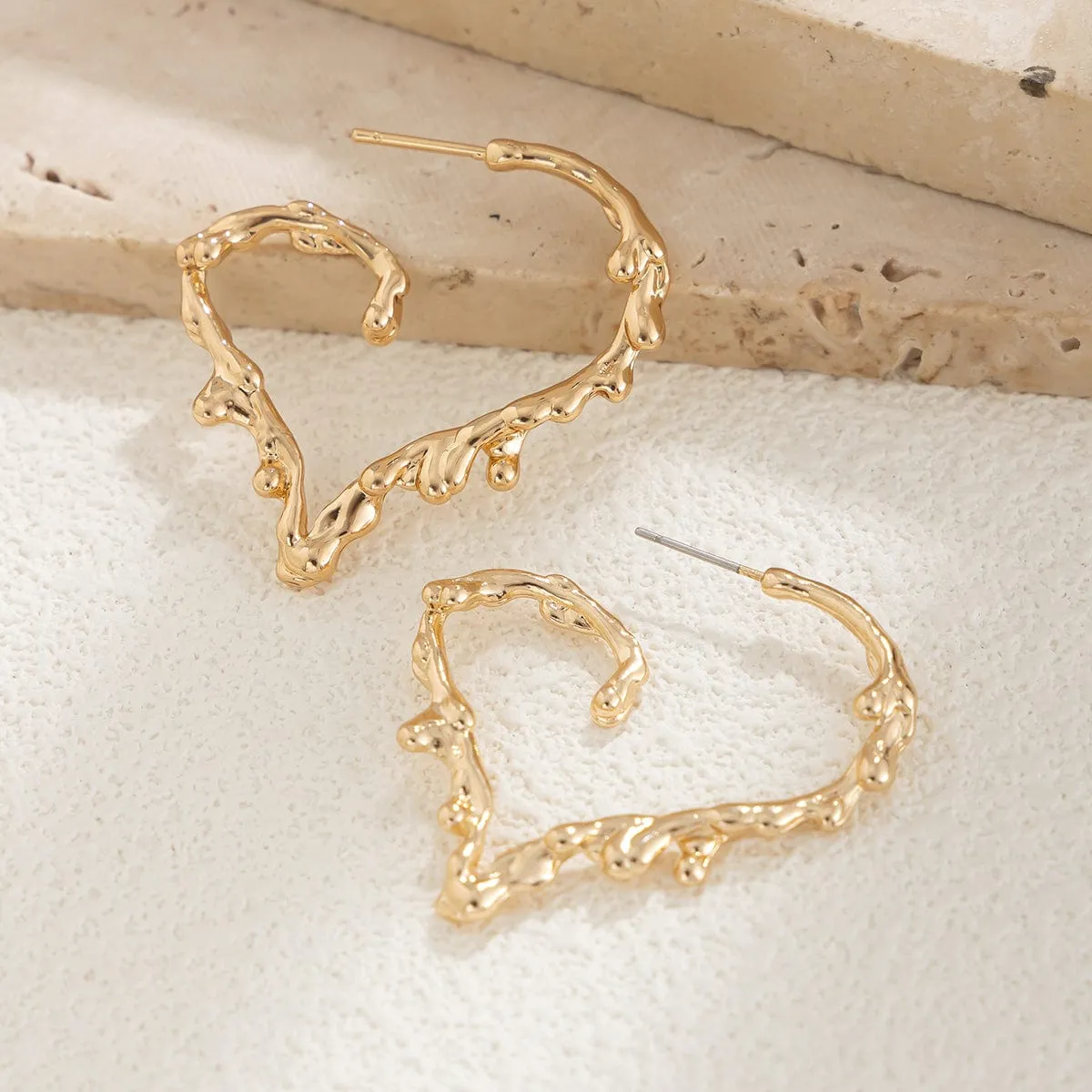 Elegant Gold Silver Plated Melting Heart Stud Earrings