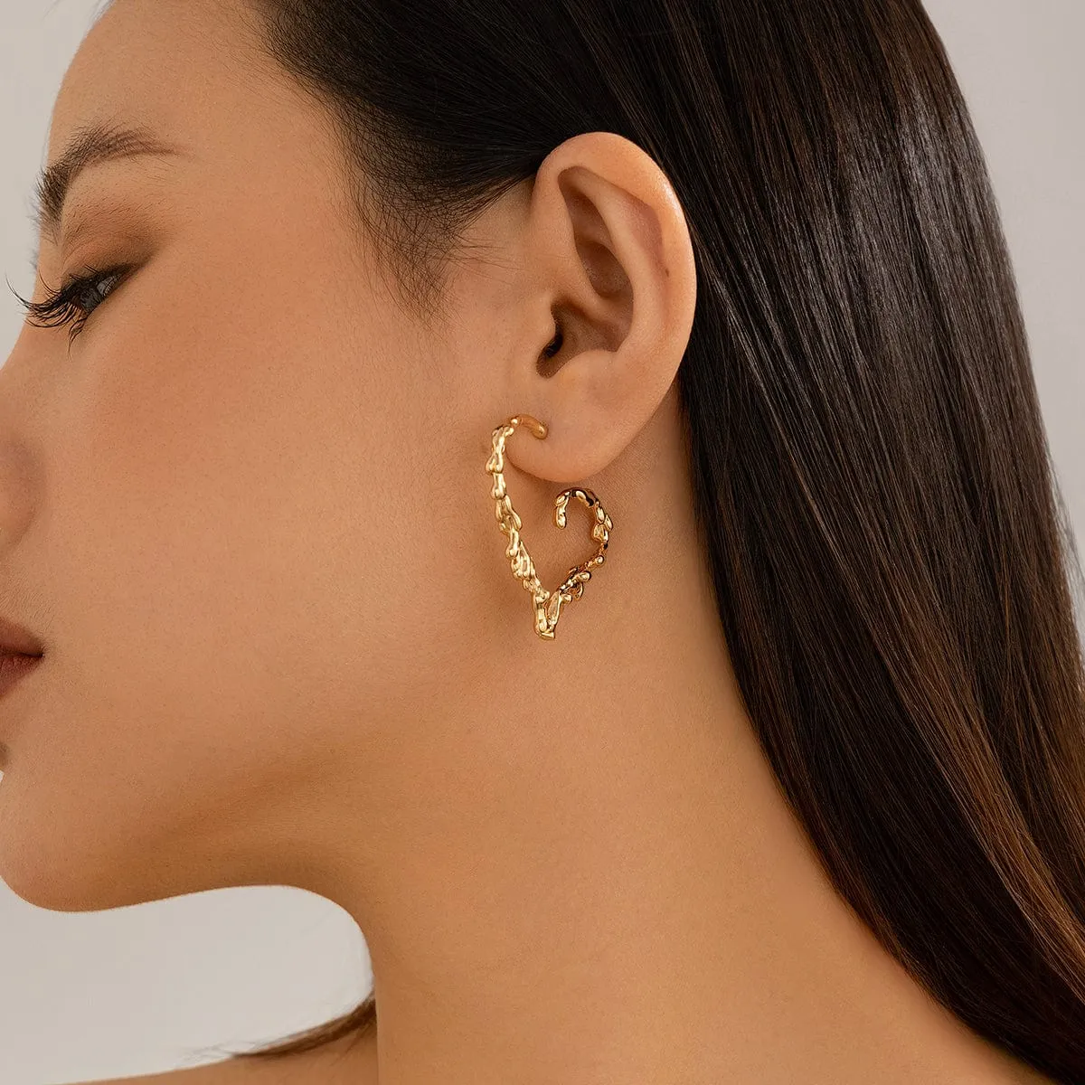 Elegant Gold Silver Plated Melting Heart Stud Earrings