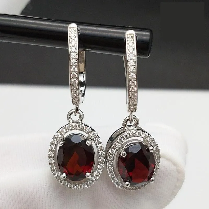 Elegant Red Garnet Clasp Drop Earrings