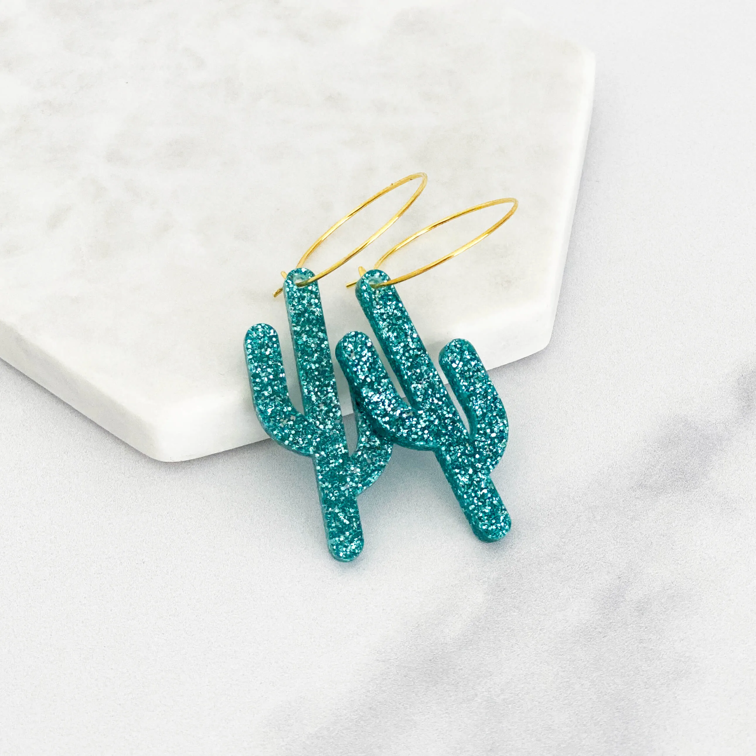 Elongated Cactus Hoop Earrings