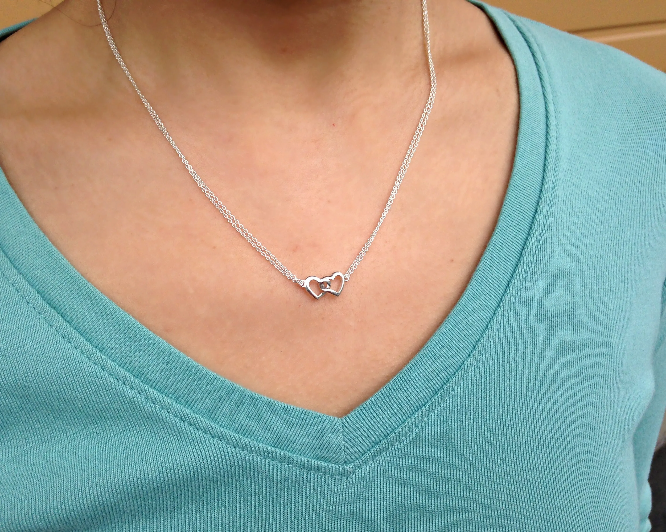 emily double heart necklace & bracelet set • mother & daughter, special bond