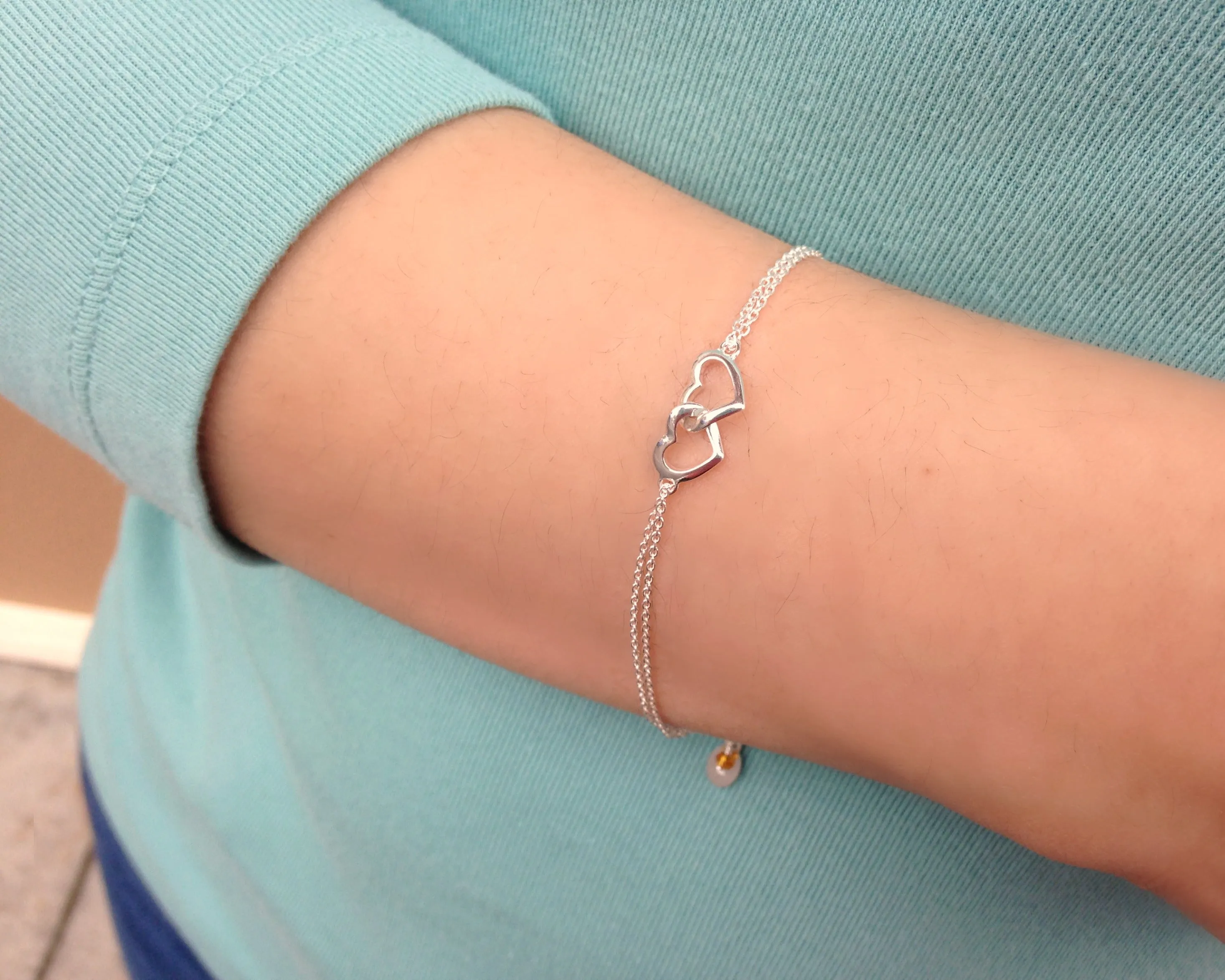 emily double heart necklace & bracelet set • mother & daughter, special bond