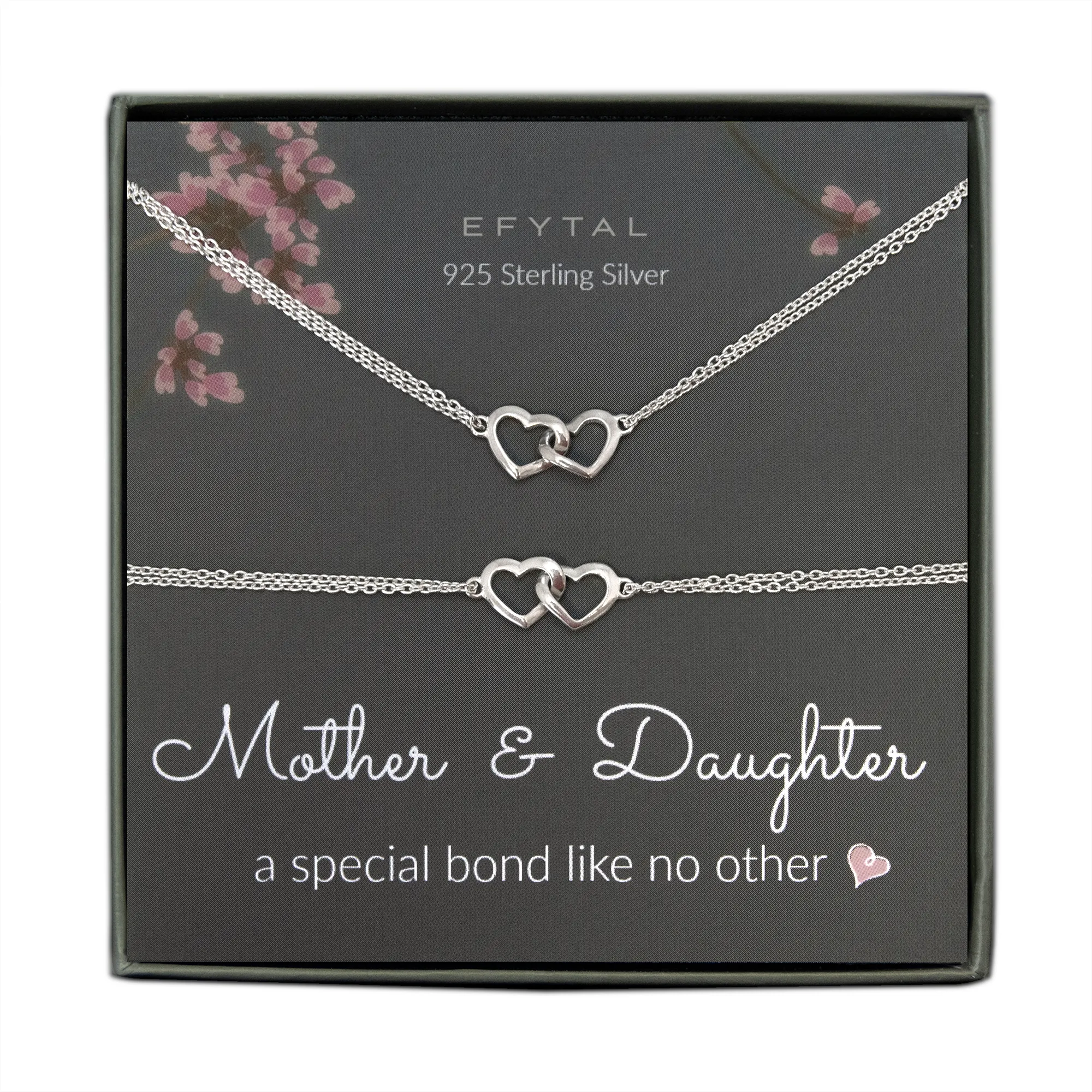 emily double heart necklace & bracelet set • mother & daughter, special bond
