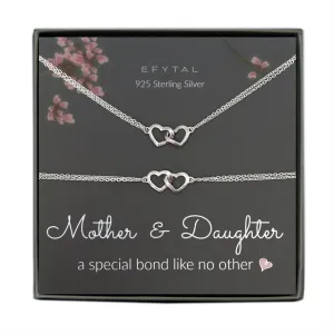 emily double heart necklace & bracelet set • mother & daughter, special bond